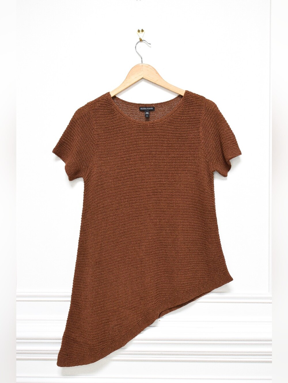Eileen Fisher Organic Linen Cotton Tunic Asymmetrical Knit Brown Size S - Picture 3 of 10